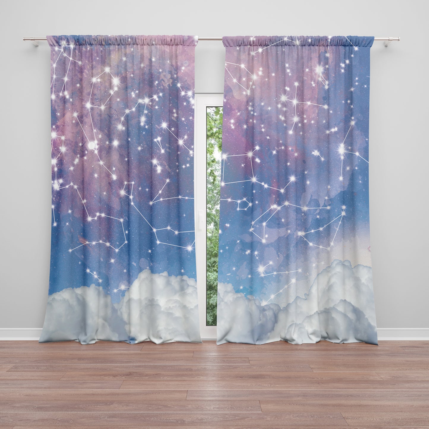 Star Constellations Window Curtains blue pink kids dreamy Drapery clouds starmap Curtain