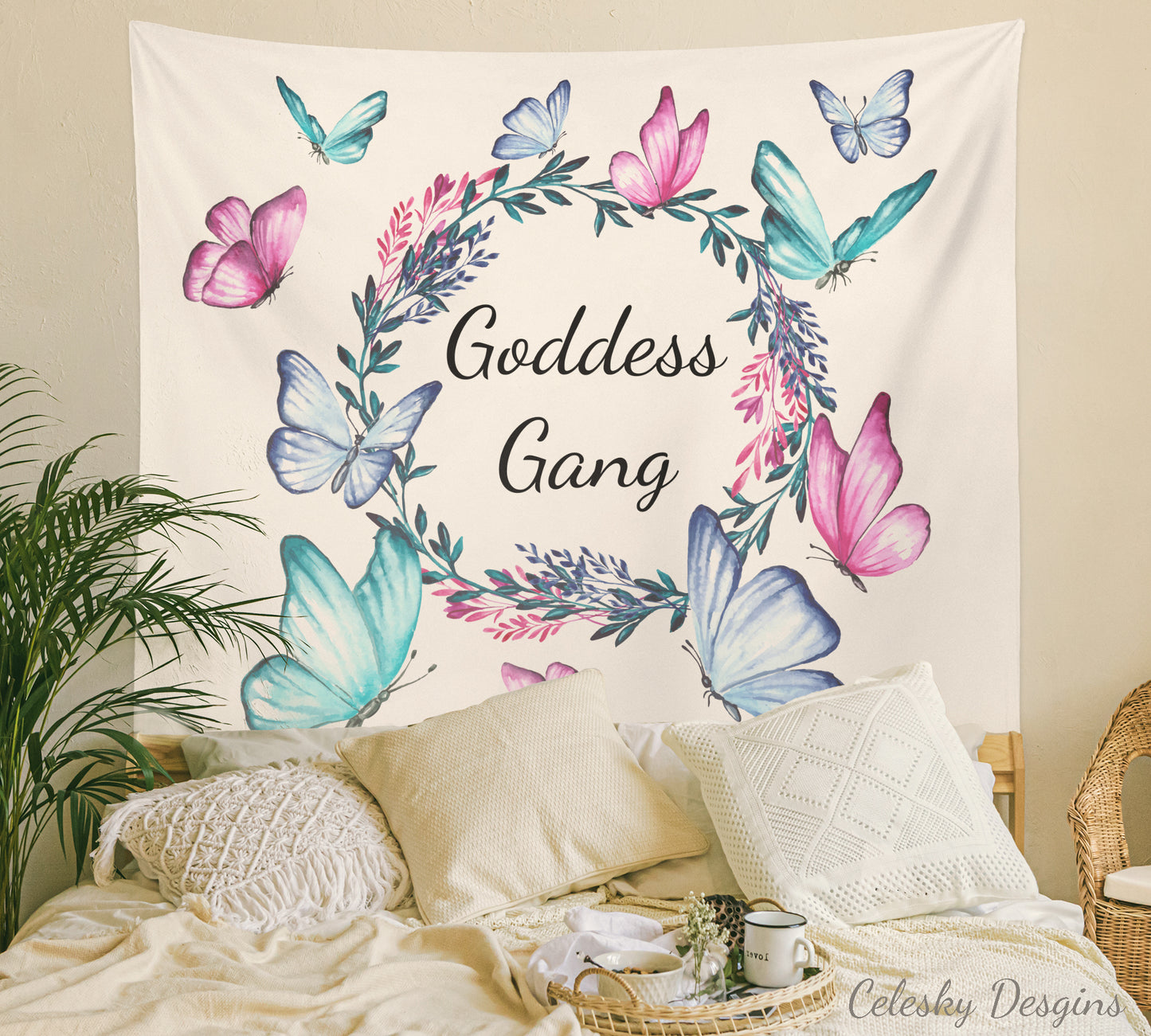 Goddess Gang Tapestry Girly Wall Hanging Goddess Tapestries Girls Room Butterflies Wall Decor butterfly Godess Dcor Dorm Decor Goddess Wall