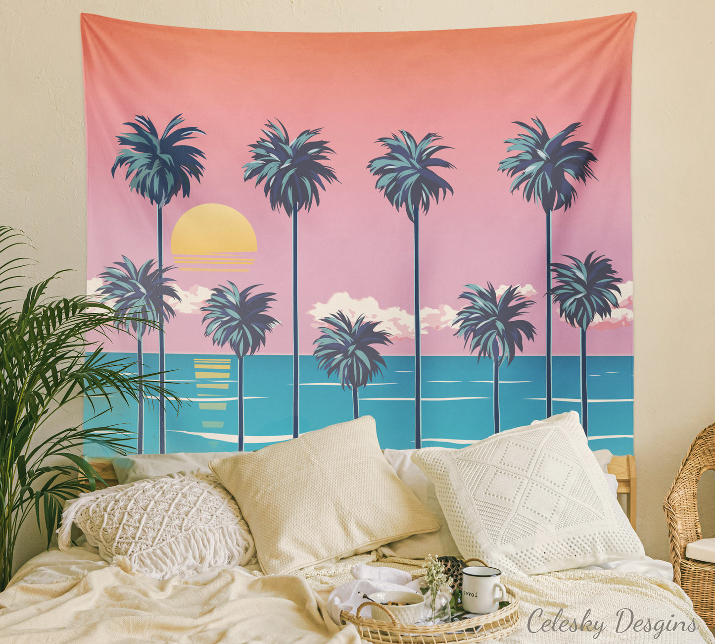 Palm Trees Tapestry Beach Tapestry Tropical Tapestries Beachy Tapestries Beach Bum Tapestries Ocean Tapestries Pink Sky Art Beach Artwork