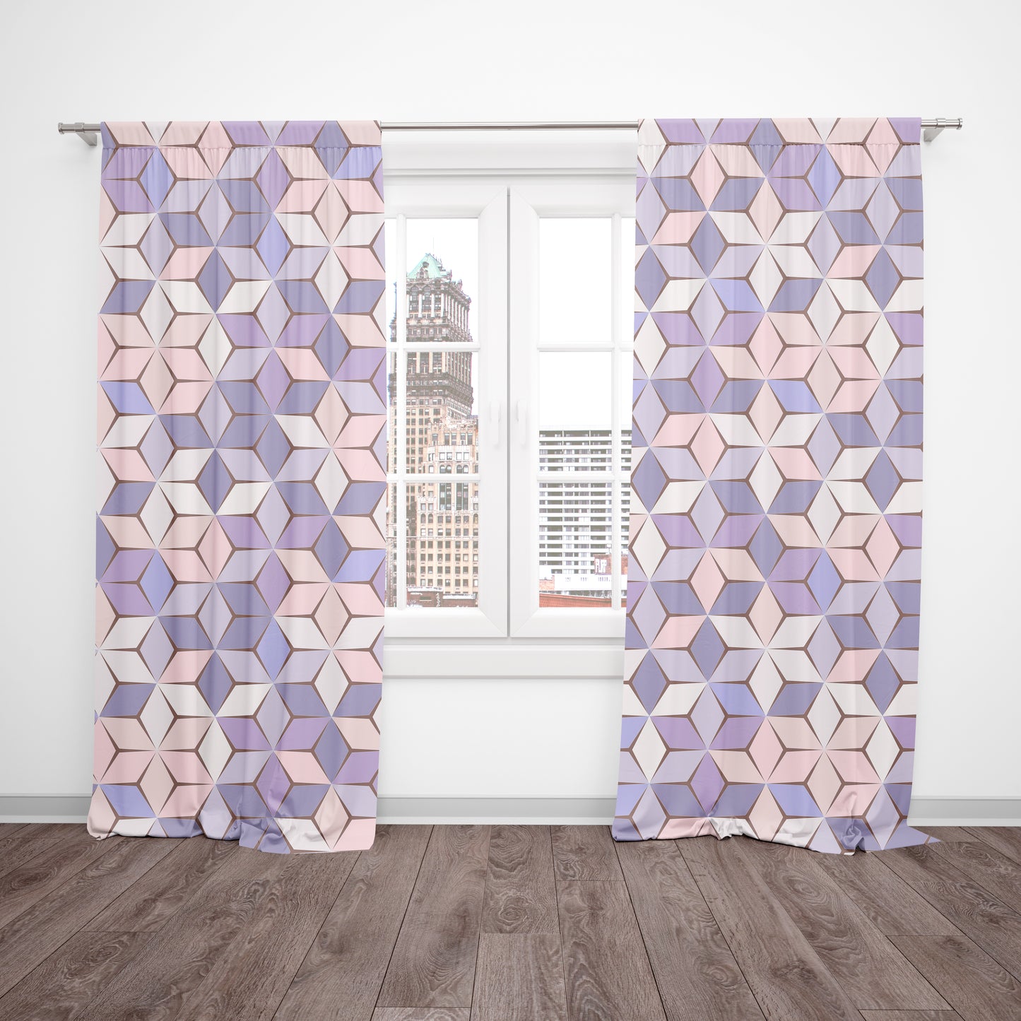 Pink Purple Window Curtains colorful girly geometric Drapery window treatment