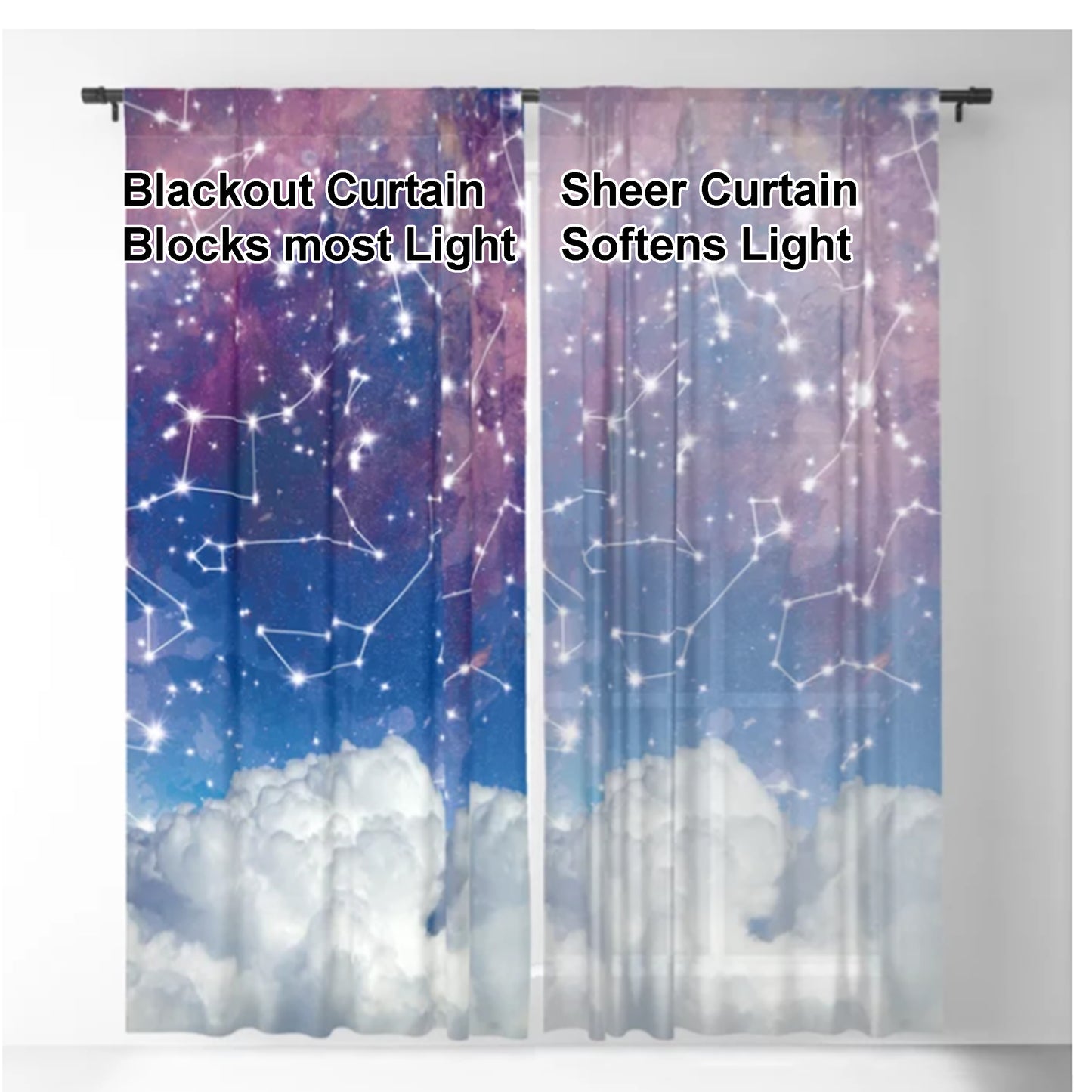 Star Constellations Window Curtains blue pink kids dreamy Drapery clouds starmap Curtain