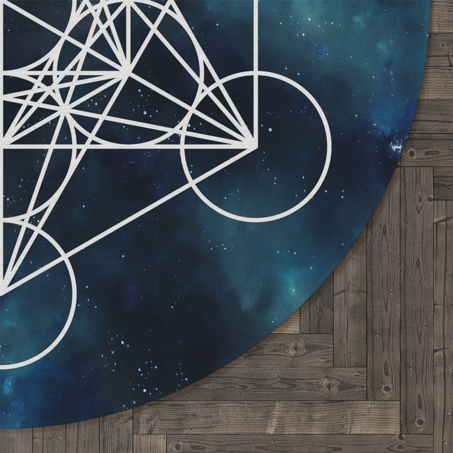 Metatron's Cube Round Rug 5FT Sacred Geometry Rug Galaxy Rug blue metatrons cube 5' circle rug metatron rugs