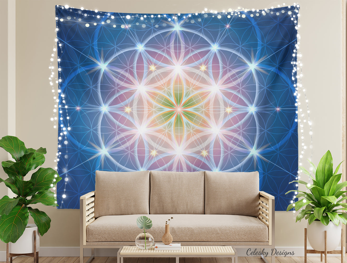 Blue Sacred Geometry Tapestry Spiritual Wall Hanging Flower Of Life Tapestries Sacred Geometry Tapestries Yoga Tapestry Blue Tapestry