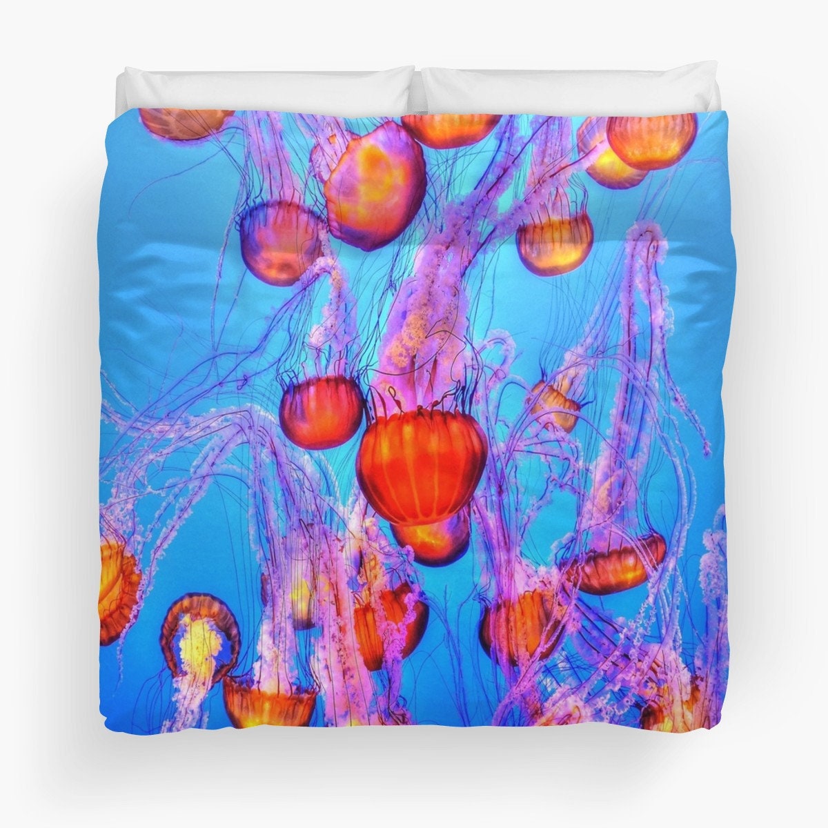 Jellyfish Comforter or Duvet Cover ocean bedding blue bedding orange pink blue comforter unique gifts underwater duvet ocean comforter