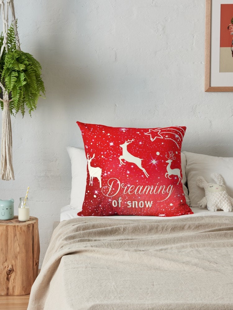Red Christmas Pillow christmas pillows xmas pillow couch holidays pillows holiday pillow xmas pillows cute reindeer pillow reindeer pillows