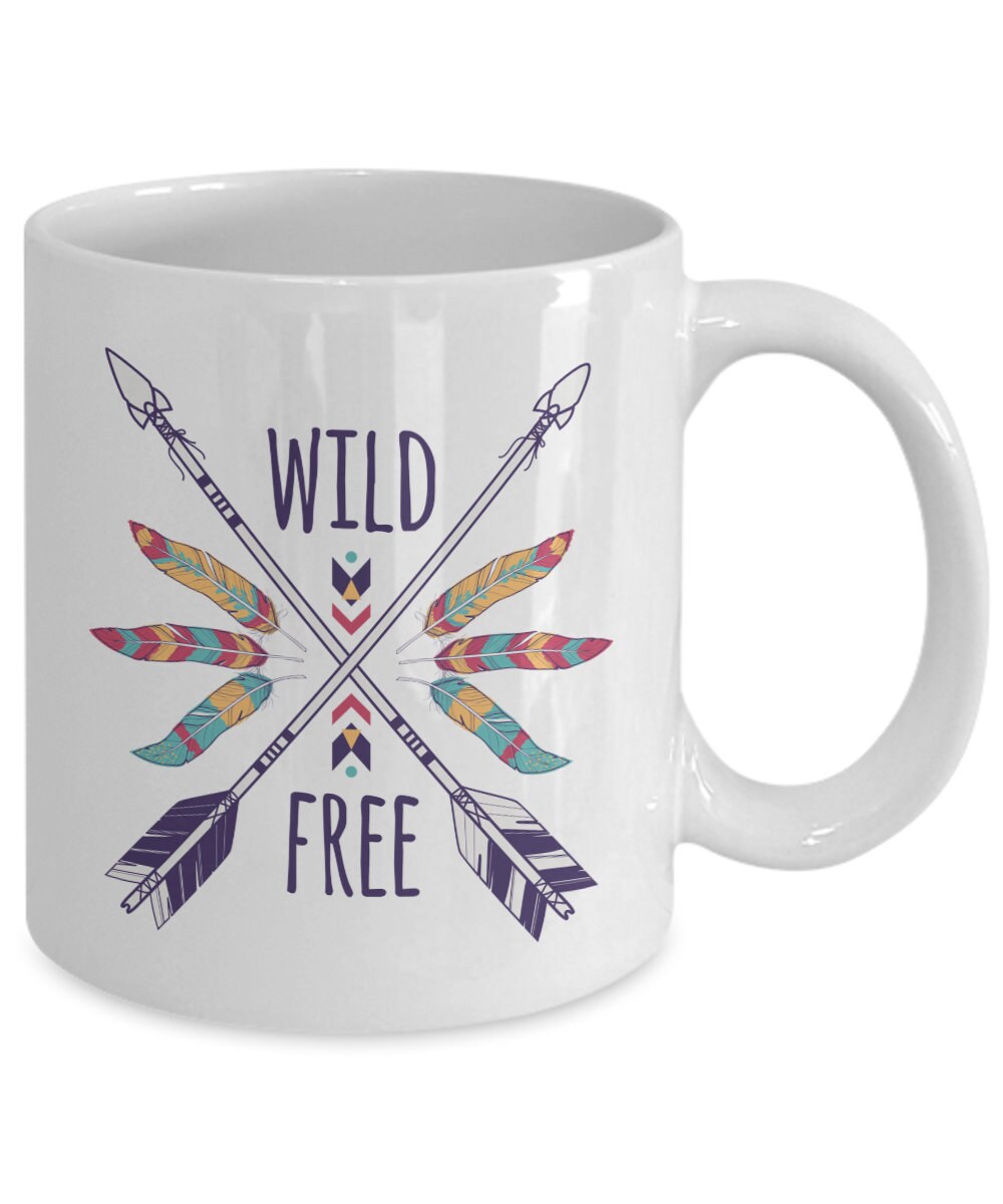 Wild & Free Mug boho coffee mug feathers mug arrow mugs free spirit mug boho gift cheap gifts boho chic mug free spirit gifts cheap