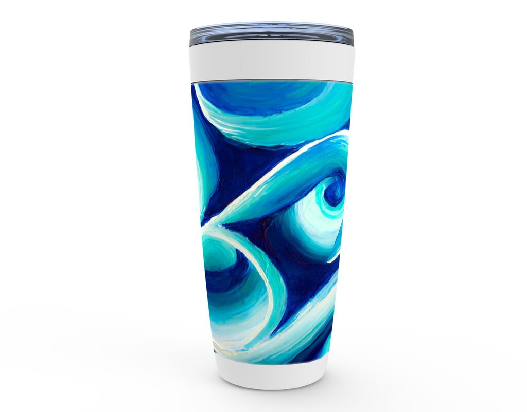 Blue Travel Mug 20oz Insulated Stainless Steel Unique Gift Mug Meditation Travel Mug Blue Artsy Aqua