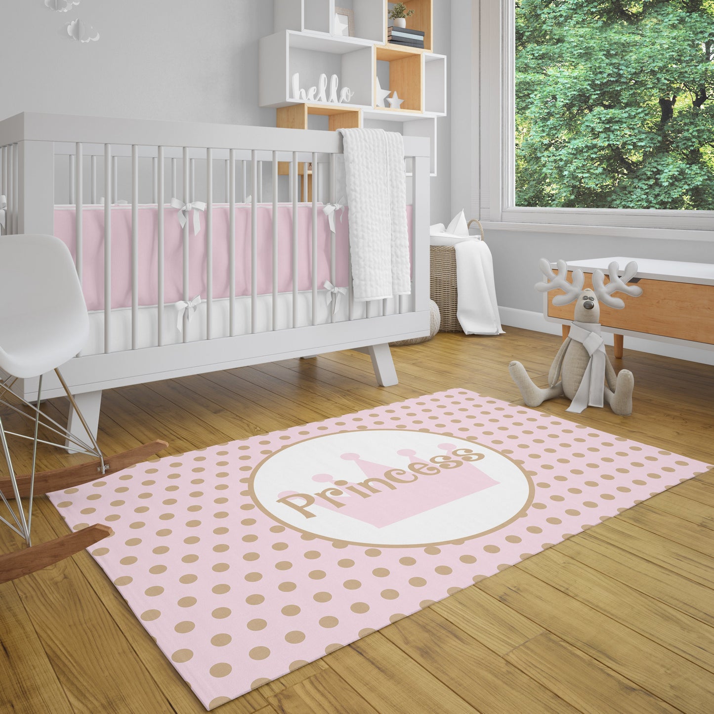 Pink & Gold Polka Dot Princess Rug princesses rug girly rugs girls rug kids gift rug area rugs crown rug queen nursery rug