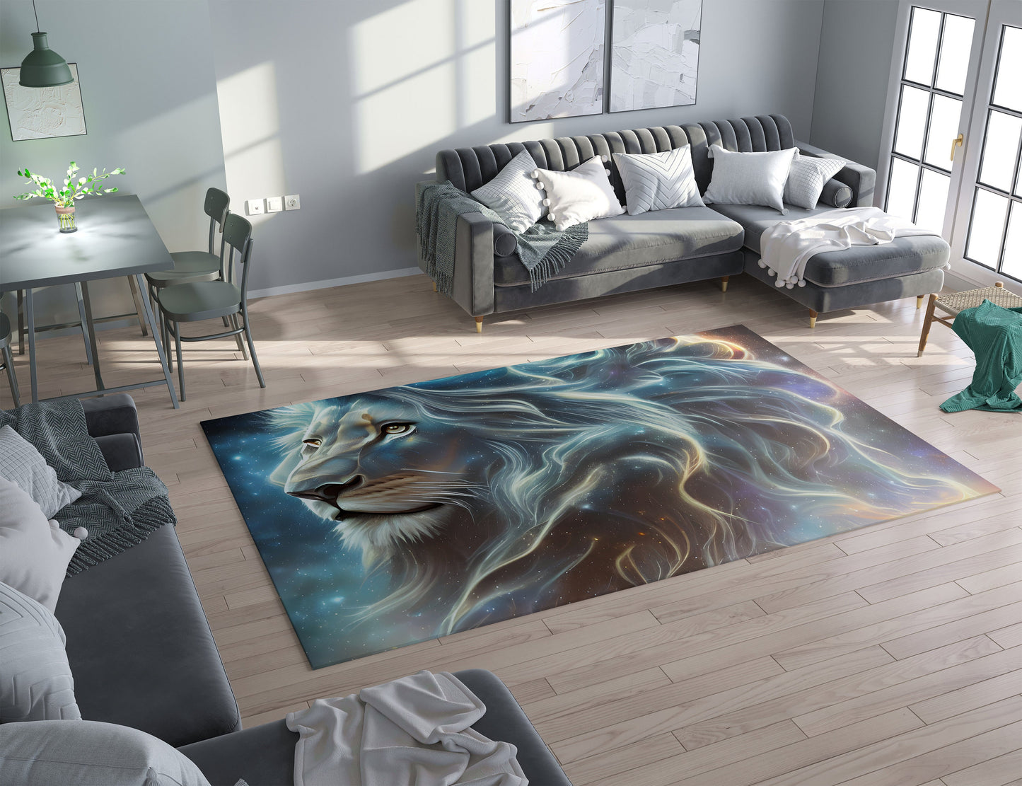 Lion Rug Lions Floor Mat Lion artwork blue rugs 2x3 4x6 5x7 8x10 large rugs