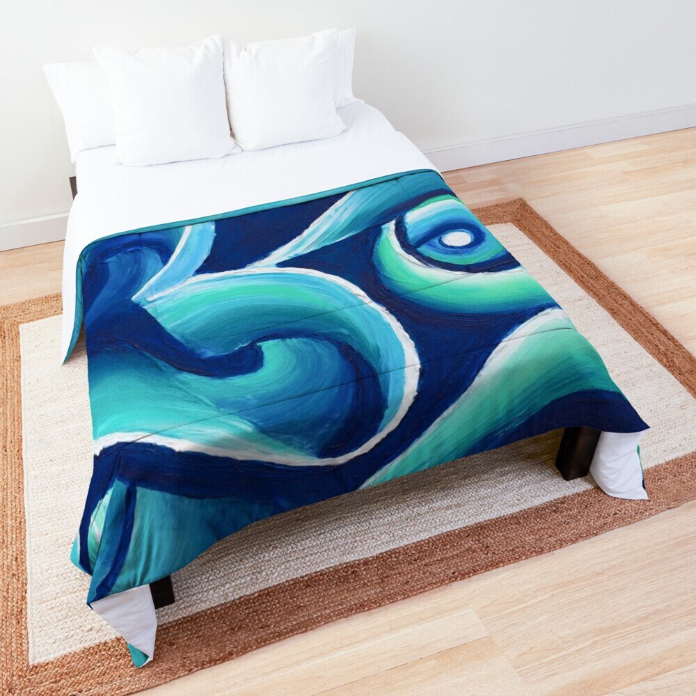 Abstract Blue Duvet Cover or Comforter Artsy bedding Twin Queen King bedroom blue teal aqua abstract art artwork bedding