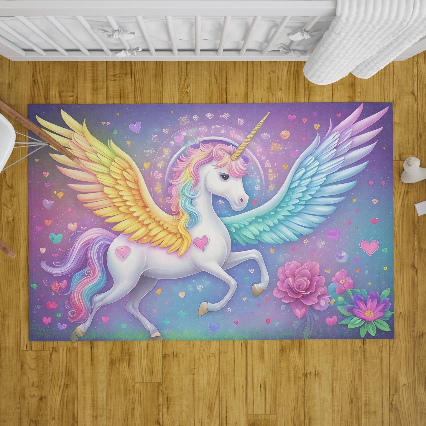 Unicorn Rug rainbow Rug colorful Rug unicorns hearts flowers Floor Rugs 3'x5' 4'x6' 5'x7' Large rugs Pink Purple