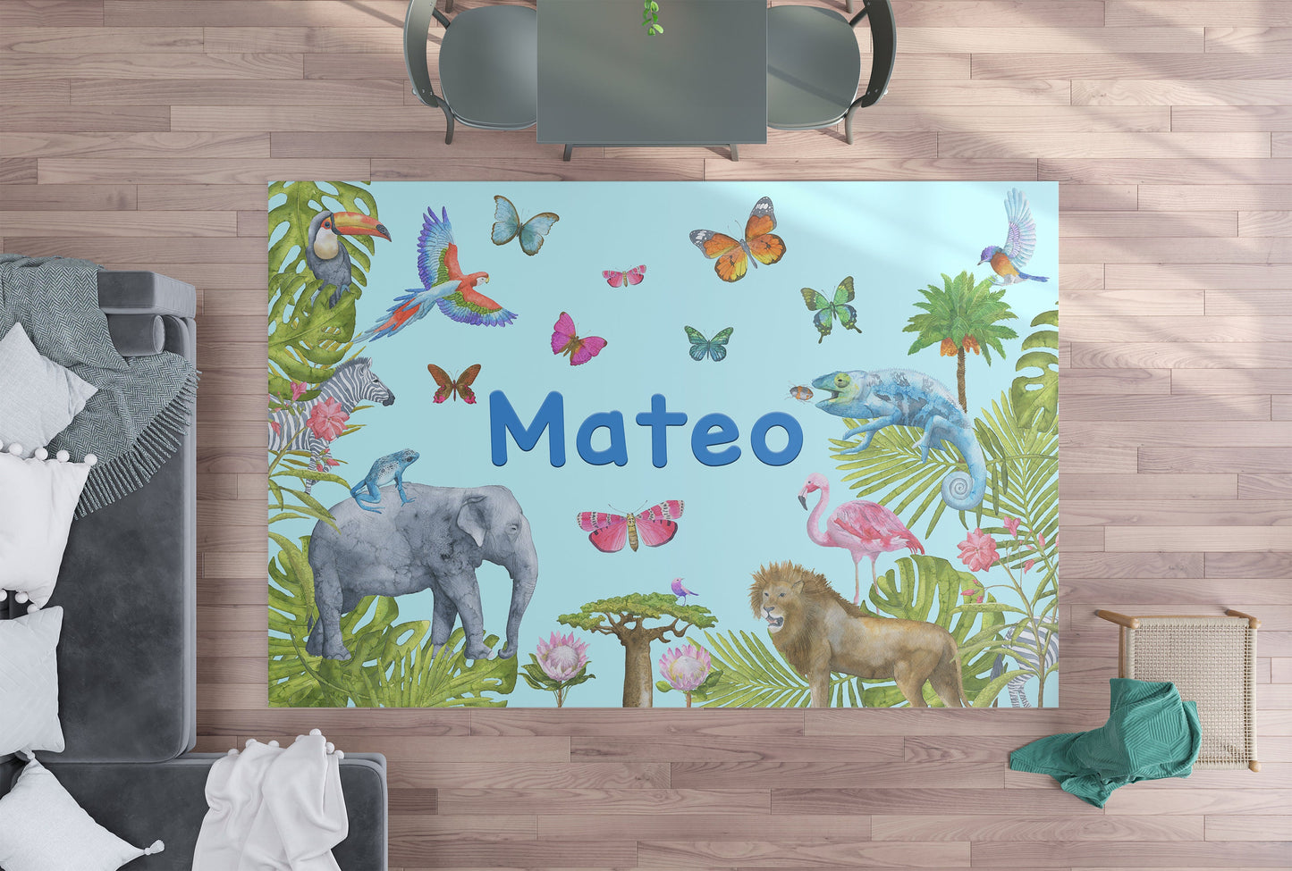 Blue Jungle Rug personalised rug colorful animal girls boys kids name personalized floor matt customized rugs nursery rug