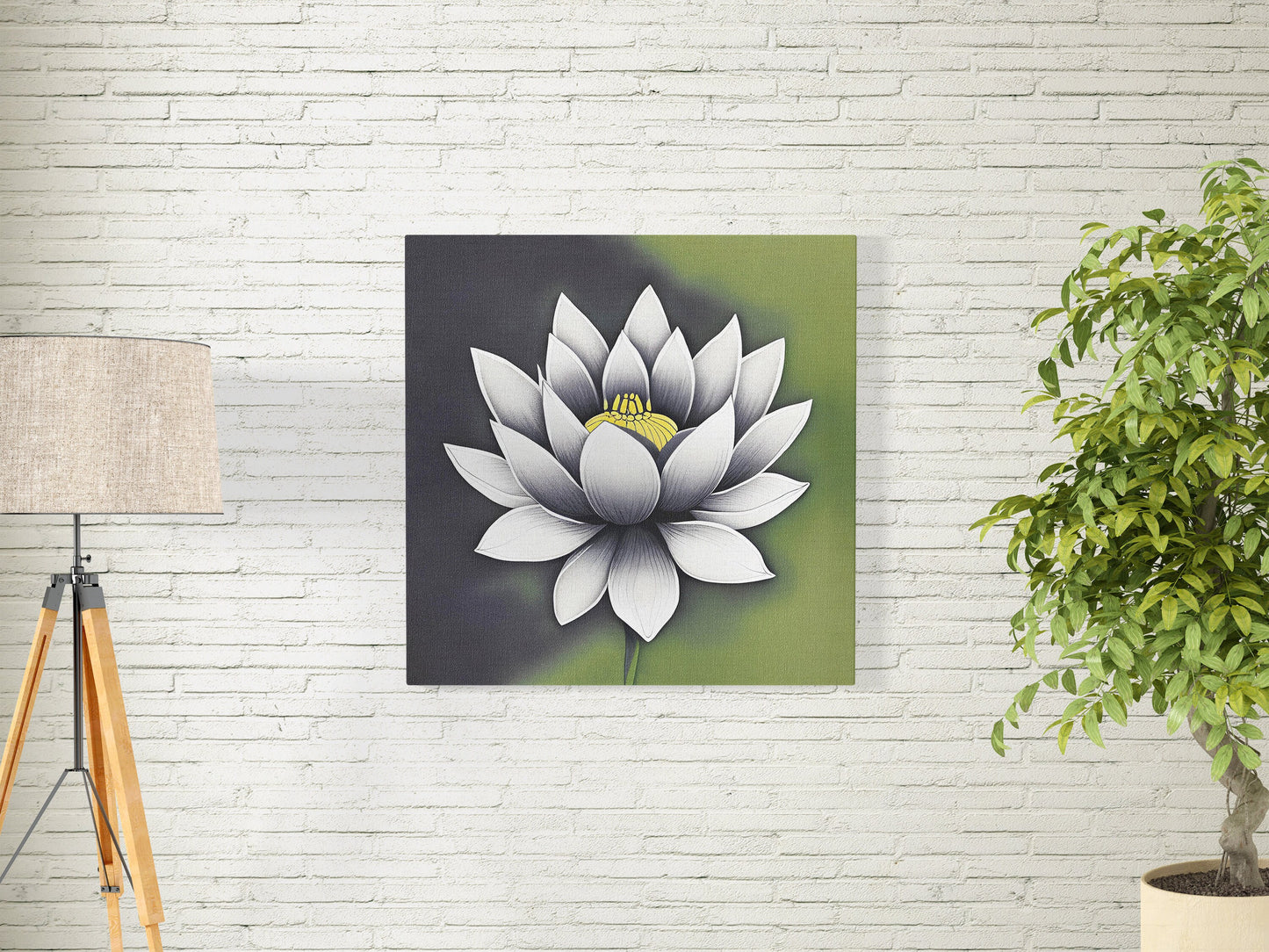 Lotus Canvas Wrap green white black lotus flower wall art lotus artwork