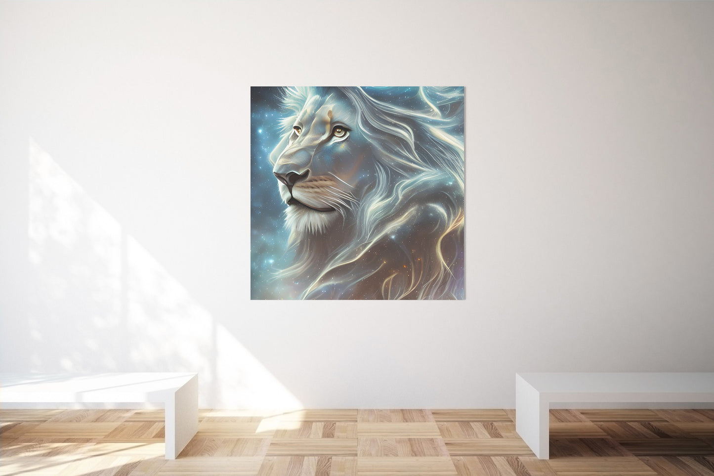 Lion Canvas art mystical lion spirit animal wall art lion artwork blue
