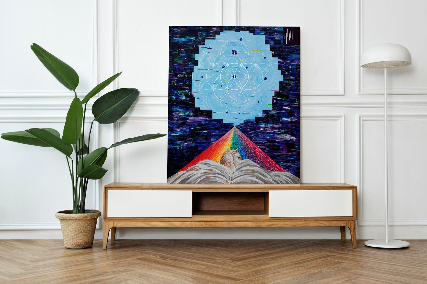 Flying Horse Art Canvas Wrap or Art print Rainbow sacred geometry Spiritual gifts psychadelic colorful trippy psychedelic