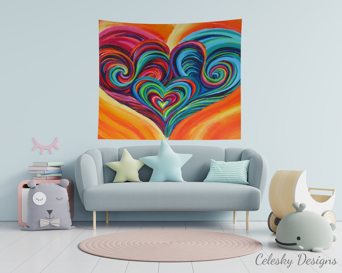 Colorful Hearts Tapestry Rainbow wall art spiritual tapestry hearts tapestries heart tapestry unique gift heart wall