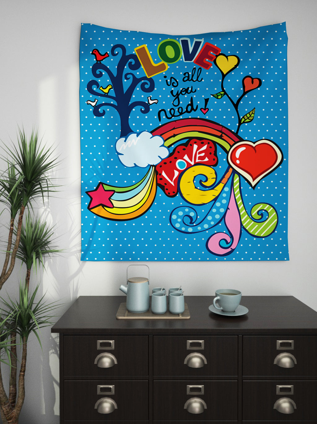 All You Need Is Love Tapestry Love Tapestries Hippy Wall Art Love Artwork Blue Tapestry Kids Children Nursery Decor Cute Tapestries Red Blue