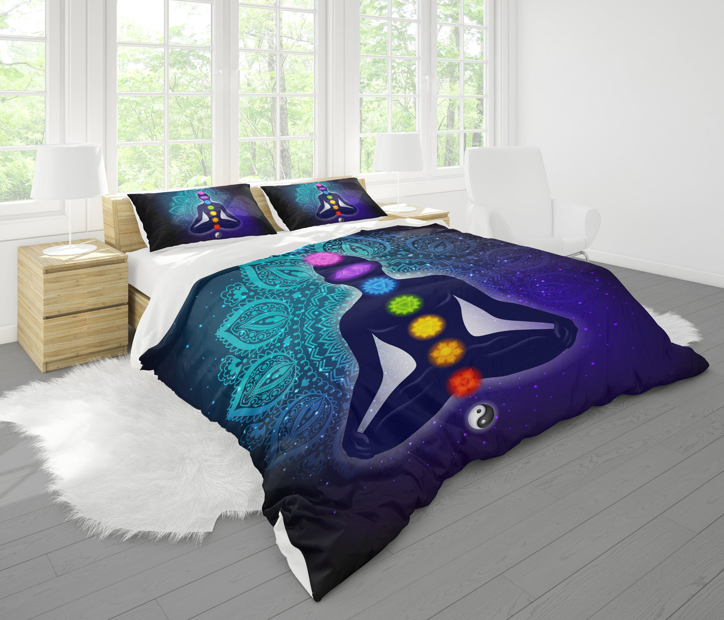 Chakra Blue Duvet Cover or Comforter spiritual meditation bedding