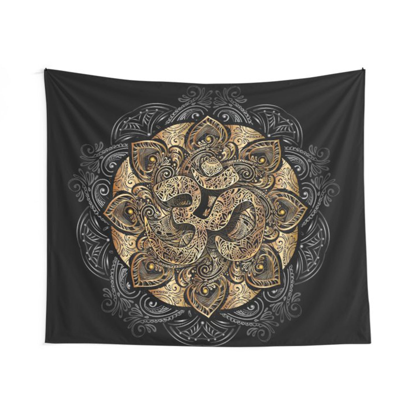 Om Tapestry spiritual Wall Art black gold tapestries