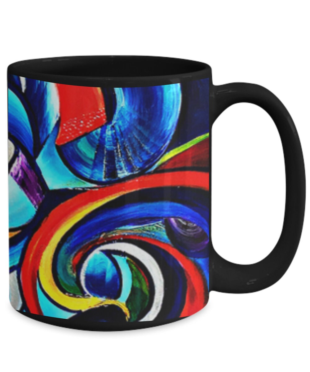 Colorful Abstract Mug Unique Artsy Gift for Art Lovers 15oz cheap gift Abstract Art Colorful Mugs graffiti mug psychadelic