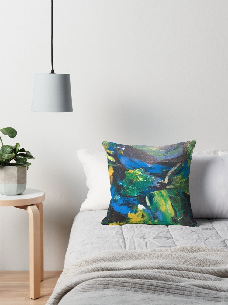 Abstract Art Pillow Unique Gift blue Pillows for Couch green pillows Artsy pillow abstract art pillow unique pillow art pillows blue