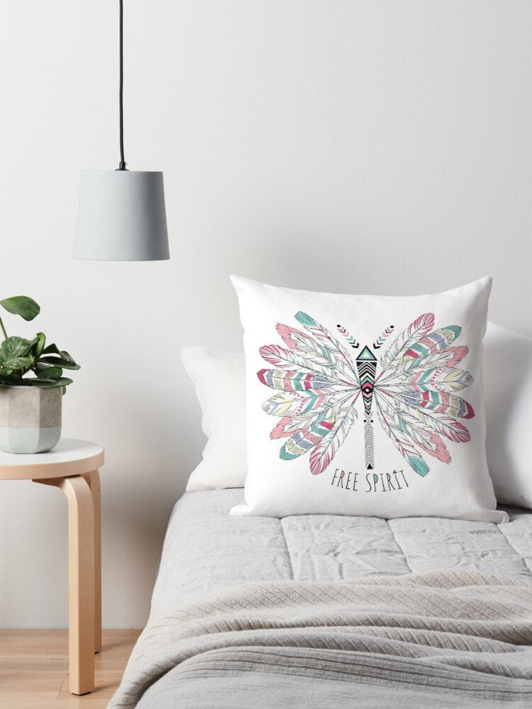 Free Spirit pillow butterfly pillows feather pillow hippy pillows boho pillow dragonfly pillow colorful pillows feathers pillows cute