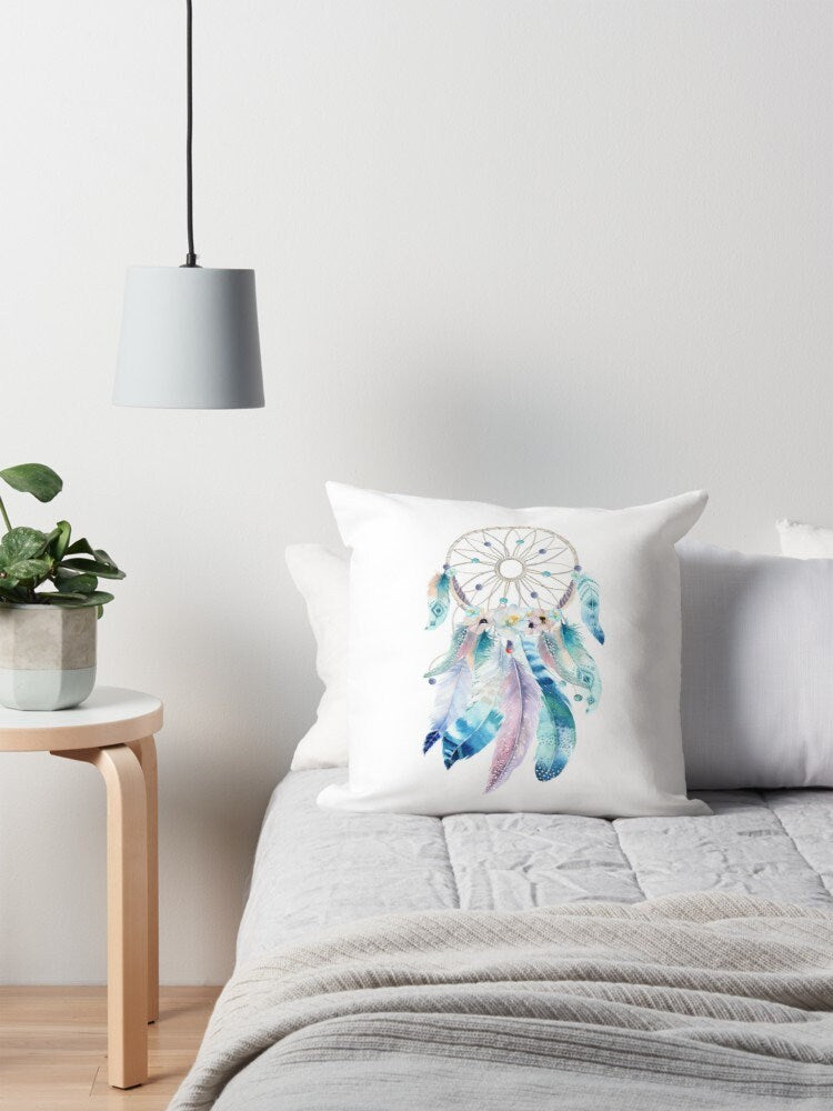 Dreamcatcher pillow feather pillow dream catcher pillow dreamcatchers pillow boho hippy pillows feathers pillow for couch art pillow
