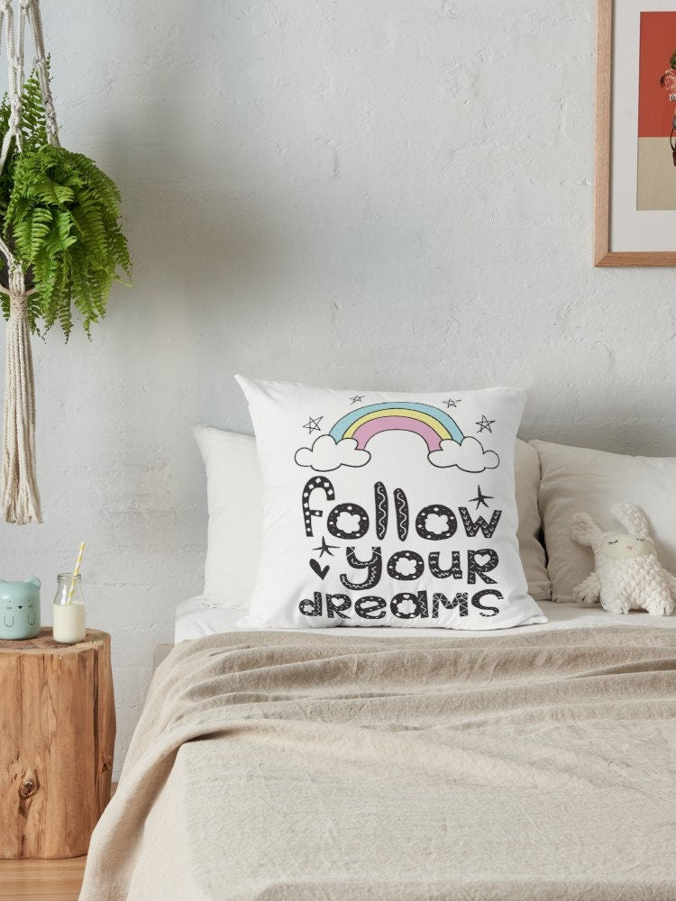 Follow your dreams pillow girly pillows rainbow pillow rainbows pillows cheap gifts pillows for couch cute pillows stars dream pillow