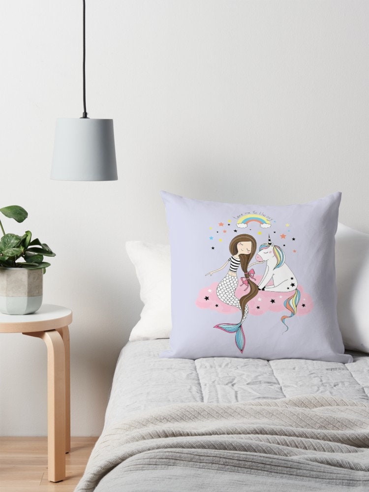 Mermaid Unicorn pillow unicorn pillows girly pillow mermaids pillow cute mermaid pillows for couch lavender pillows girls pillow