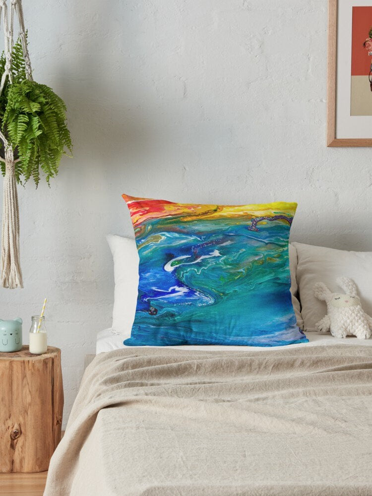 Ocean Pillow Abstract Art Pillow Unique Gifts Pillows for Couch Blue Pillows artsy pillow ocean pillow beachy pillows aqua pillow
