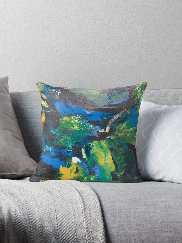Abstract Art Pillow Unique Gift blue Pillows for Couch green pillows Artsy pillow abstract art pillow unique pillow art pillows blue