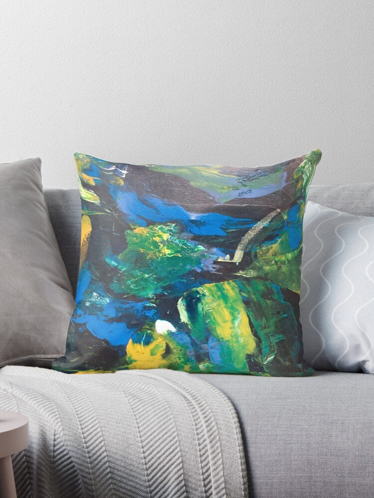 Abstract Art Pillow Unique Gift blue Pillows for Couch green pillows Artsy pillow abstract art pillow unique pillow art pillows blue