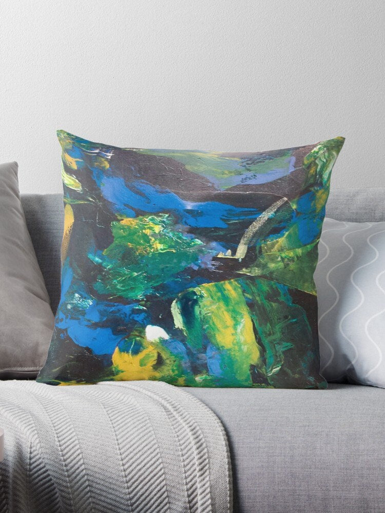 Abstract Art Pillow Unique Gift blue Pillows for Couch green pillows Artsy pillow abstract art pillow unique pillow art pillows blue