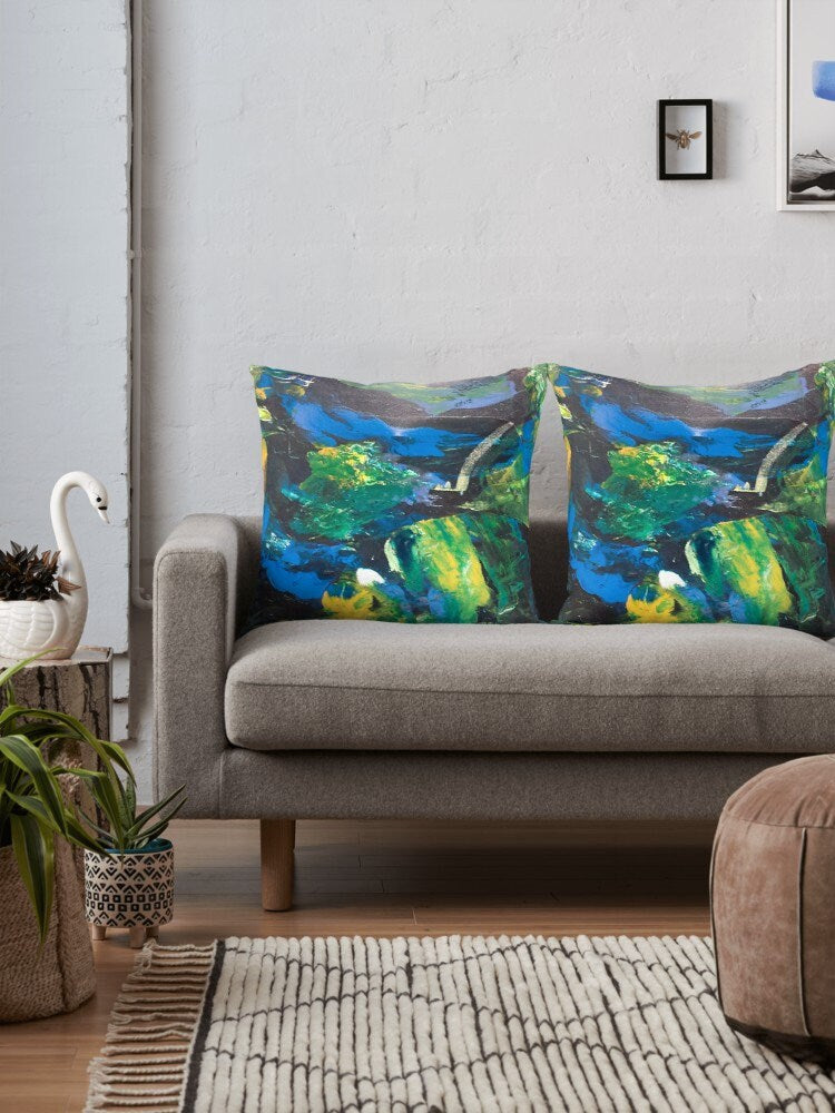 Abstract Art Pillow Unique Gift blue Pillows for Couch green pillows Artsy pillow abstract art pillow unique pillow art pillows blue