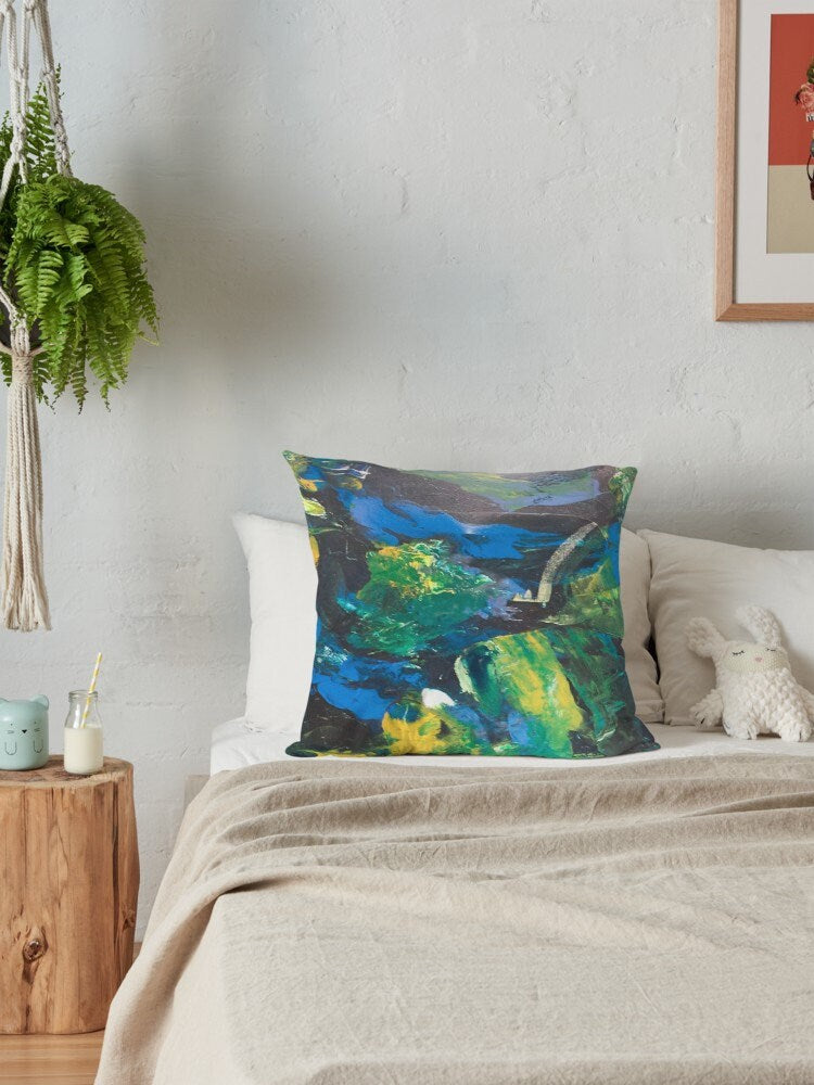 Abstract Art Pillow Unique Gift blue Pillows for Couch green pillows Artsy pillow abstract art pillow unique pillow art pillows blue