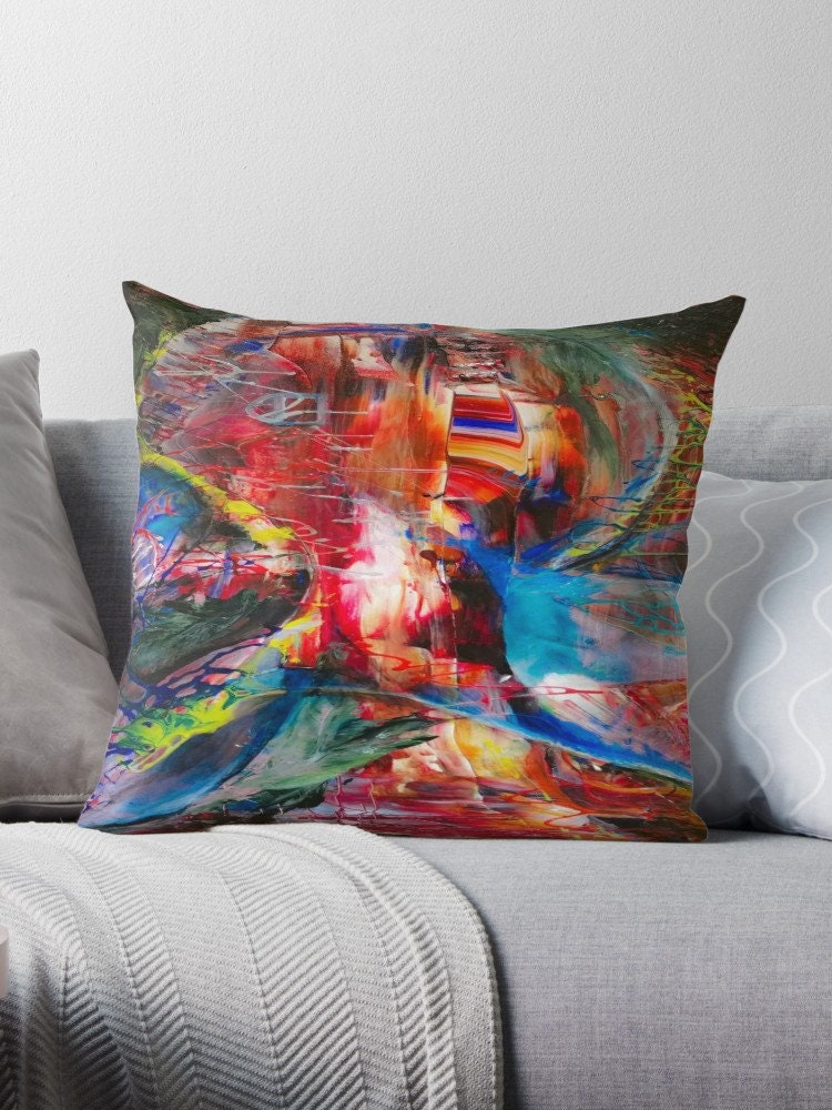 Abstract Art Pillow Unique Gift Pillows for Couch artsy pillows Red pillow trippy pillow psychedelic pillows psychadelic pillow colorful