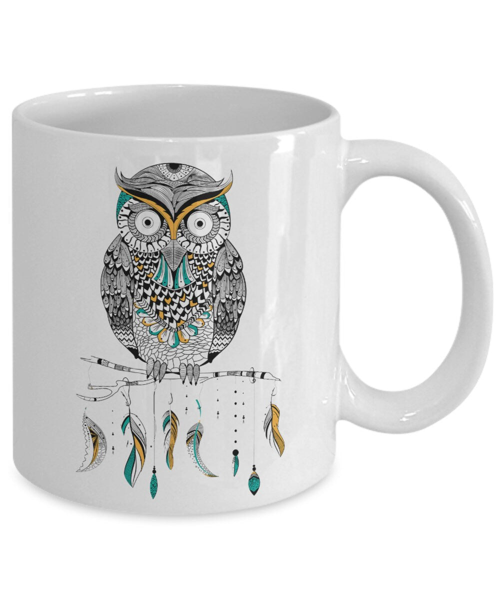 Owl Mug 11oz or 15oz Coffee Mug owl lovers gift feather mug feathers mugs cheap gift boho mug owl mug owl mugs owl gift owl gifts boho chic
