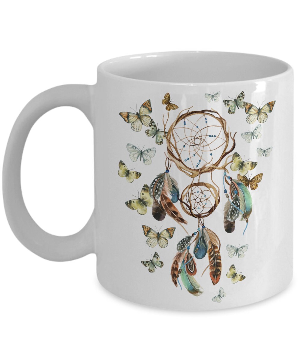 Butterfly Dream Catcher Mug butterfly coffee mug cute mugs dream catcher mug dream catcher gifts cheap gifts girly mugs butterfly mug boho