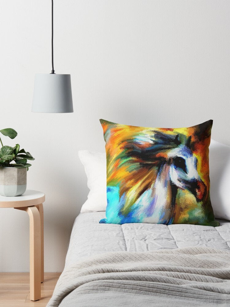 Horse pillow abstract art horse pillow horse lovers gift cheap gift orange white horse lover equestrian pillows horse pillows couch