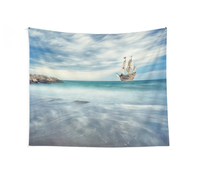 Ship at Sea Tapestry ocean wall hanging beach tapestries ocean wall decor sailing wall decor water cheap gift ocean dorm decor blue tapestry