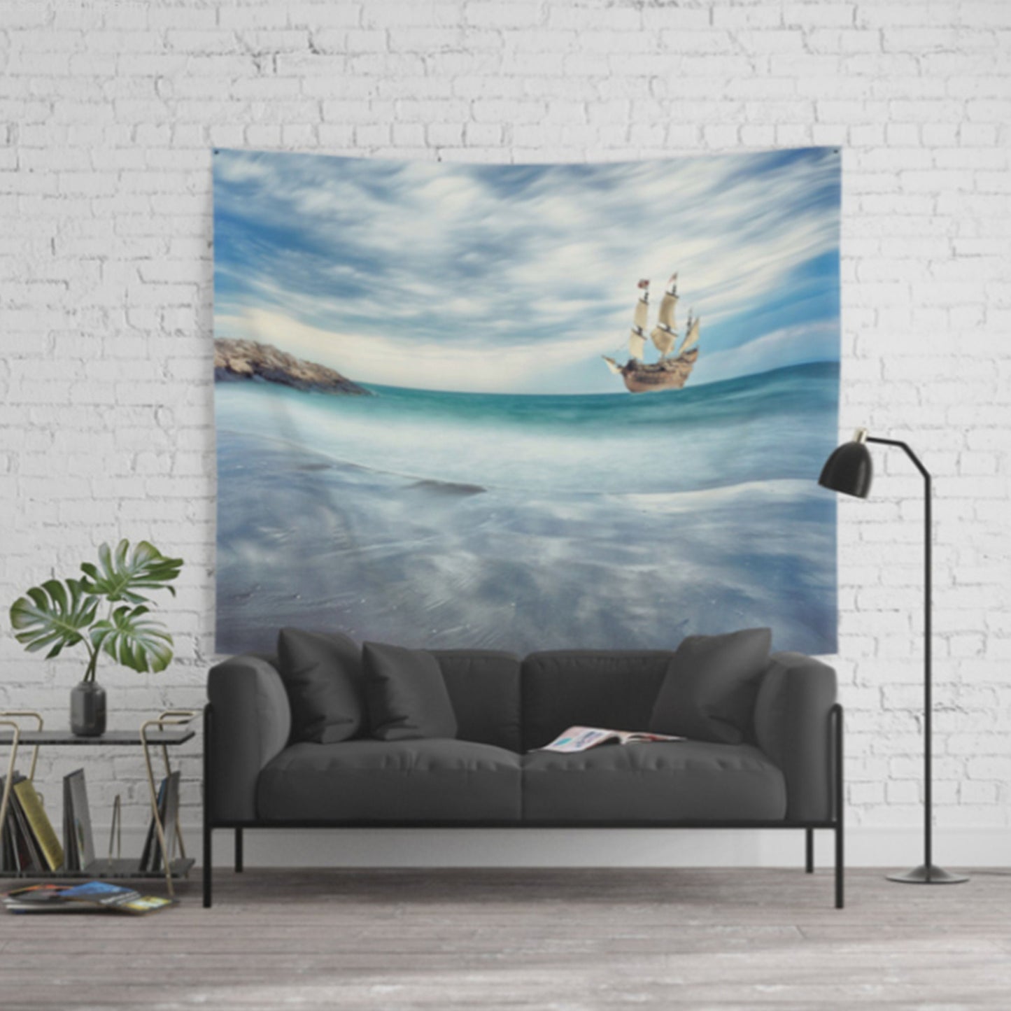 Ship at Sea Tapestry ocean wall hanging beach tapestries ocean wall decor sailing wall decor water cheap gift ocean dorm decor blue tapestry