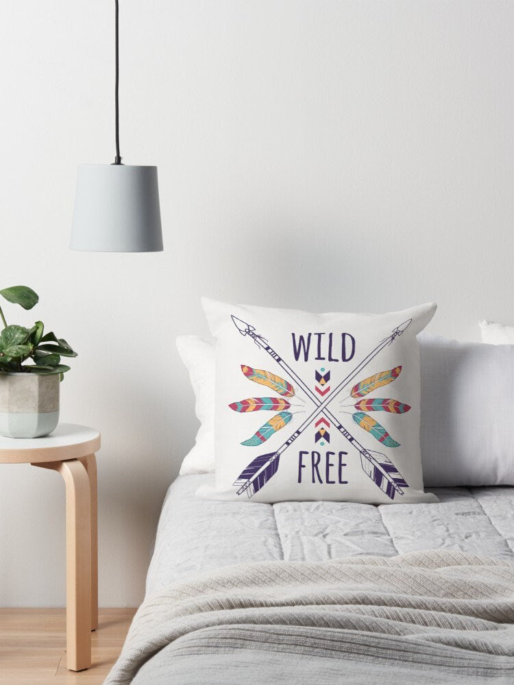 Wild & Free Pillow boho pillows boho pillow for couch free spirit pillows feathers pillow arrows pillow feather pillows gypsy pillows