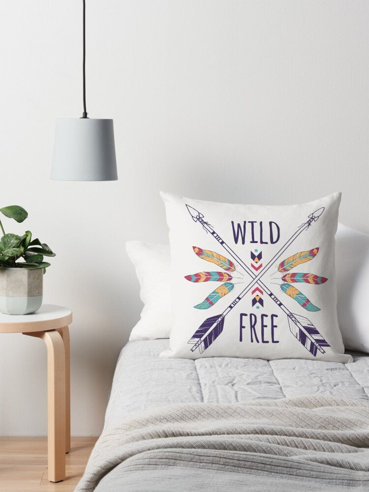 Wild & Free Pillow boho pillows boho pillow for couch free spirit pillows feathers pillow arrows pillow feather pillows gypsy pillows