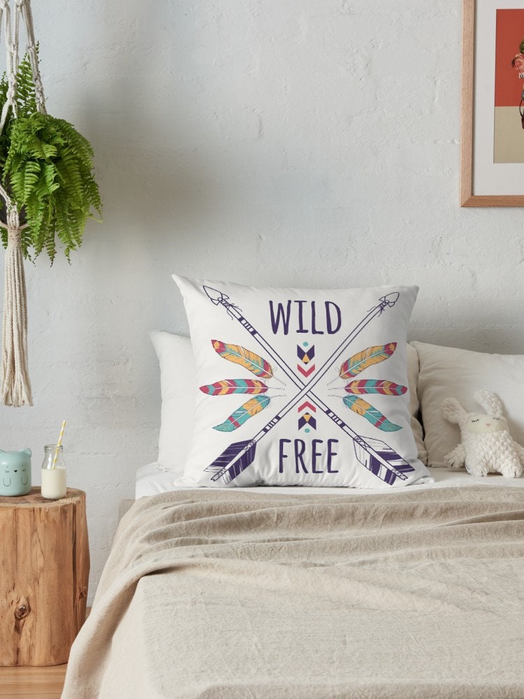 Wild & Free Pillow boho pillows boho pillow for couch free spirit pillows feathers pillow arrows pillow feather pillows gypsy pillows
