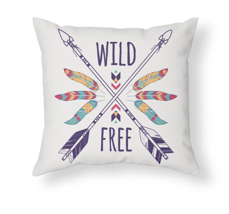 Wild & Free Pillow boho pillows boho pillow for couch free spirit pillows feathers pillow arrows pillow feather pillows gypsy pillows