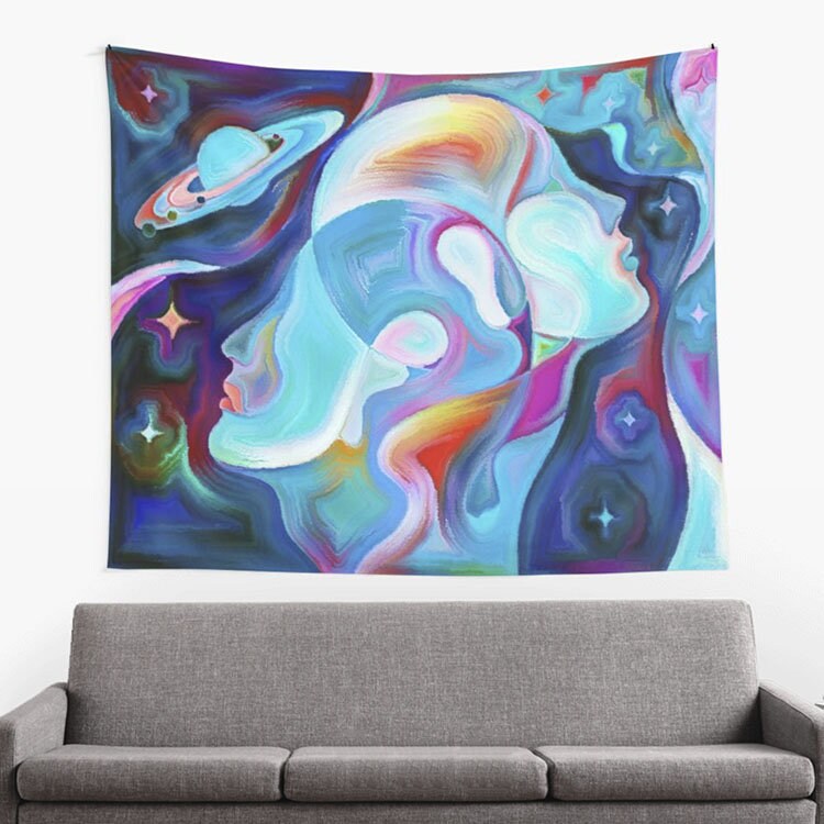 Blue Universal Love Tapestry astral tapestry spiritual tapestry space tapestries abstract art tapestries blue tapestries