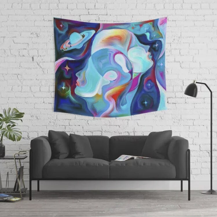 Blue Universal Love Tapestry astral tapestry spiritual tapestry space tapestries abstract art tapestries blue tapestries