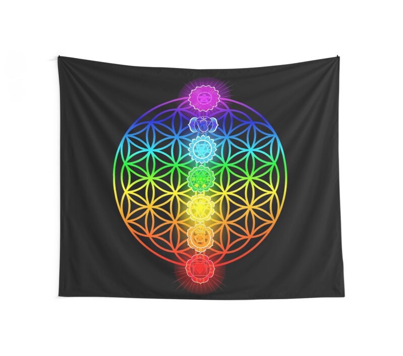 Sacred Geometry Chakra Tapestry rainbow Chakra Wall Art Chakra Tapestry Spiritual Tapestries Flower Of Life Tapestry