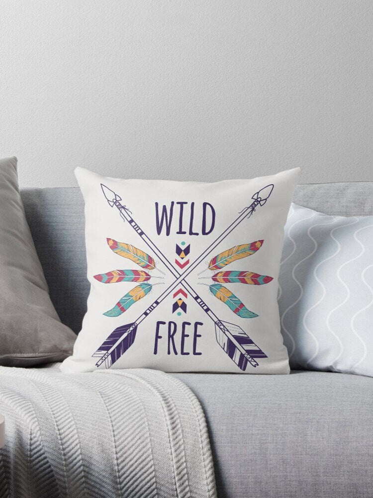 Wild & Free Pillow boho pillows boho pillow for couch free spirit pillows feathers pillow arrows pillow feather pillows gypsy pillows