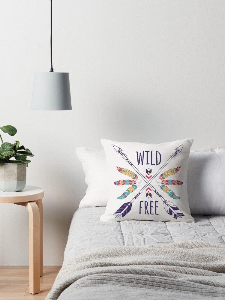 Wild & Free Pillow boho pillows boho pillow for couch free spirit pillows feathers pillow arrows pillow feather pillows gypsy pillows